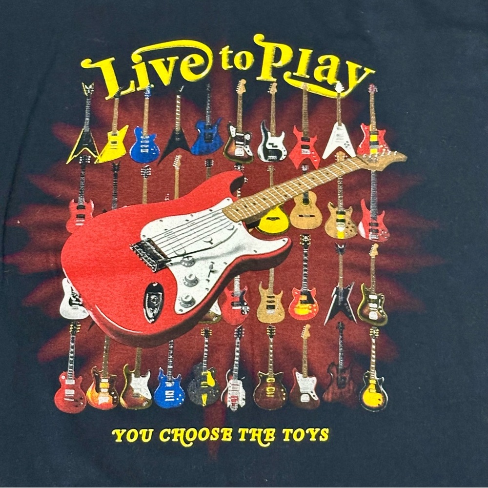 Live To Play Guitar Graphic Black Tee Shirt Music Concert Bright Sk8r Steetwear